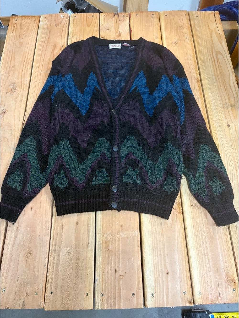 Vintage Campus Button-Up Cardigan Sweater with Zigzag Design